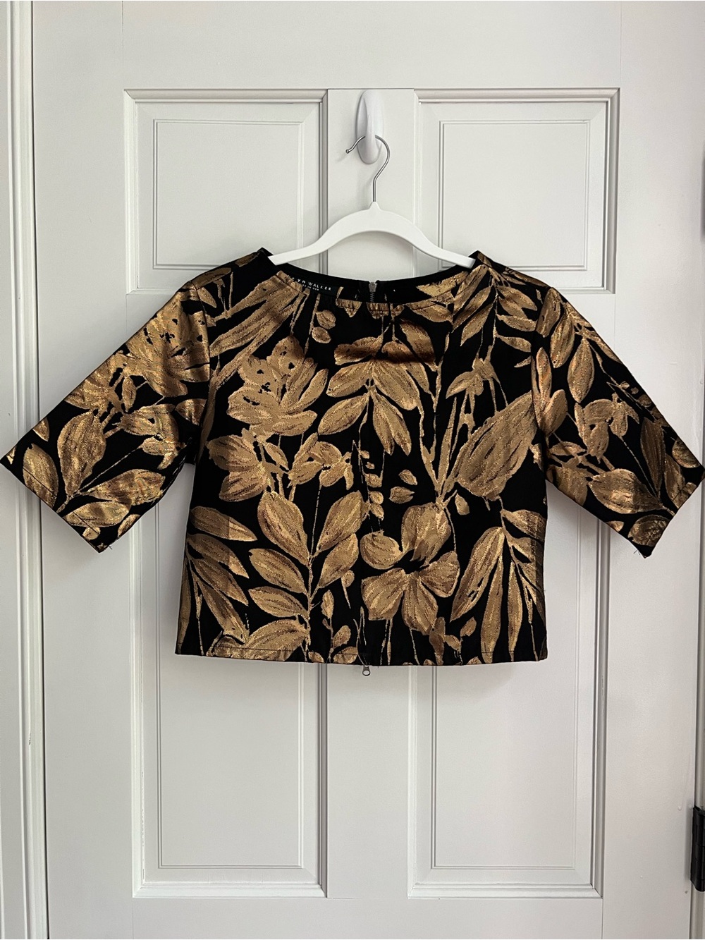 Bryn Walker Yael Folie D' Oro Jacquard Metallic Floral Print Crop Top Size XXS